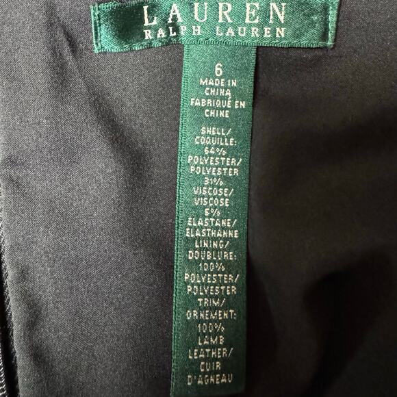 Lauren Ralph Lauren Leather Trim Dress Size 6 Windowpane Plaid Black Sheath - Picture 8 of 8